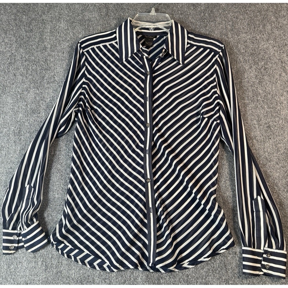 Nue Options, Women's size 8 Striped , Long Sleeve Top, seen through polyester